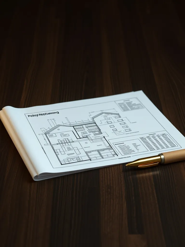 A professional architectural blueprint and financial documen